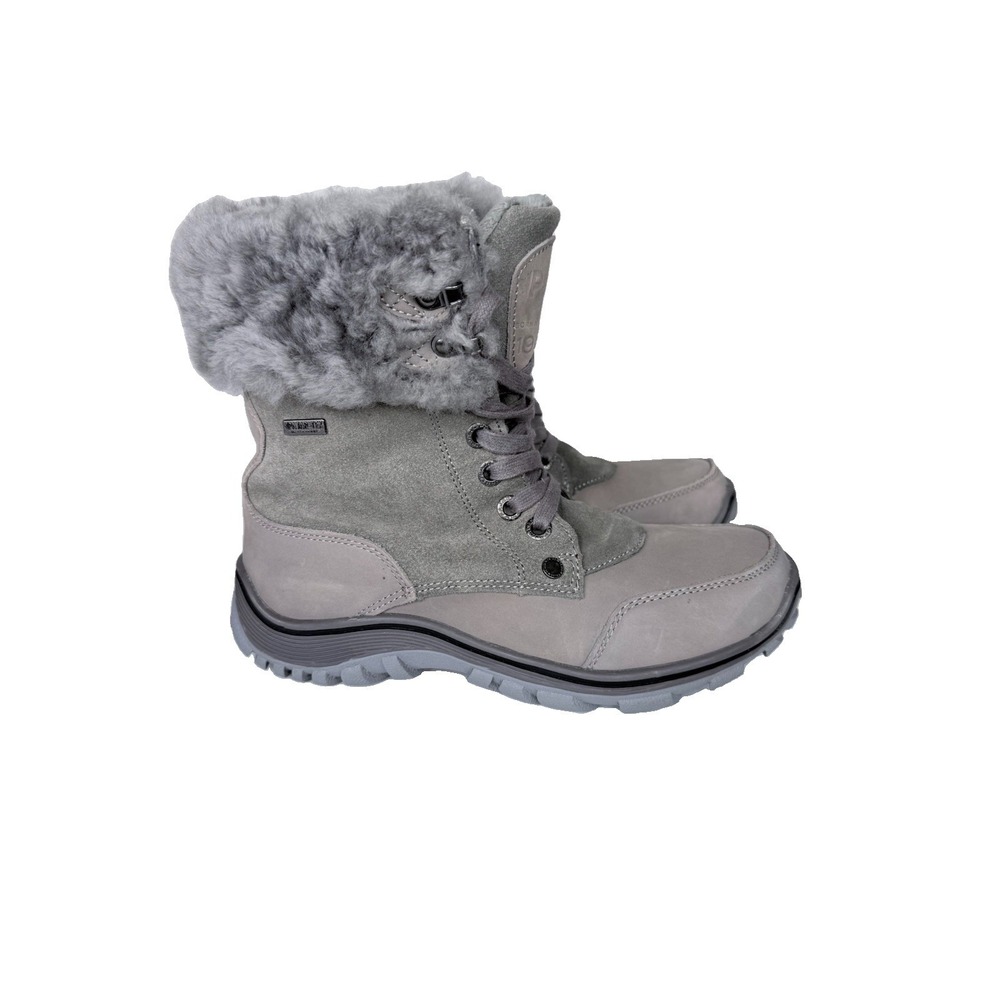 Pajar Canada Abbie Waterproof Leather Snow Boots Womens 40 9-9.5 Gray Sheepskin